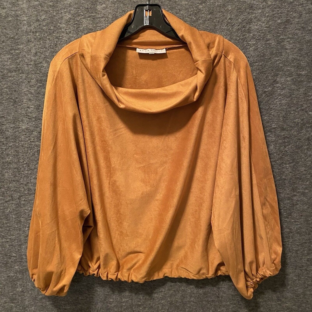 Bryn Walker Top Womens Large Brown Cowl Neck Cropped Boxy Dolman Sleeve Blouse